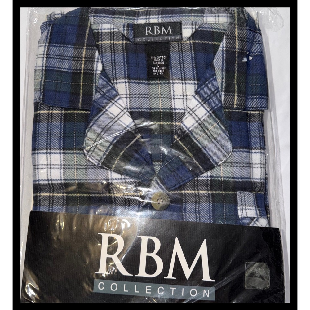 Vintage RBM Collection Pajama Set Mens Large Blue Plaid Cotton Sleepwear